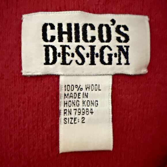 Chicos Boiled Wool Cardigan Jacket Womens 2 L Magenta Button Up w/Eyelash Scarf - Picture 5 of 14